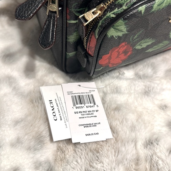 🎒COACH MINI COURT BACKPACK LEATHER SIG W/ROSE 🌹PRINT!✨BRAND NEW✨SOLD OUT! NWT! - Picture 2 of 13